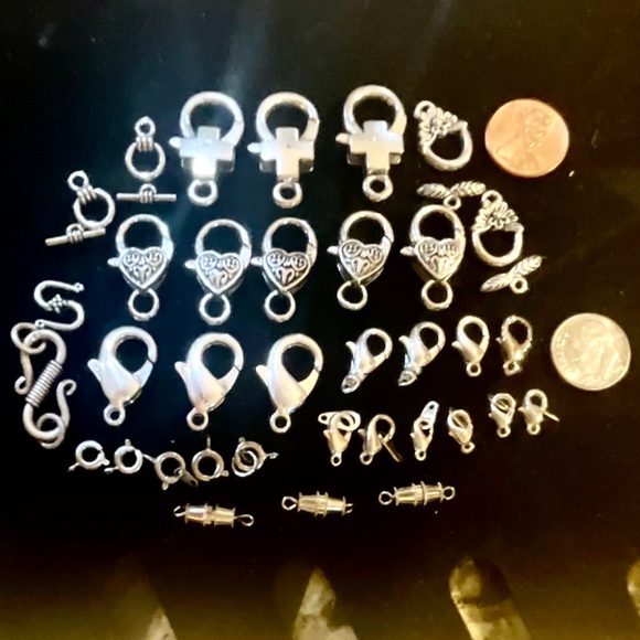 38 items,33 Silver & Silver Plated Jewelry Clasps/5 Silver Plated 18” Curb Chain - Picture 2 of 5